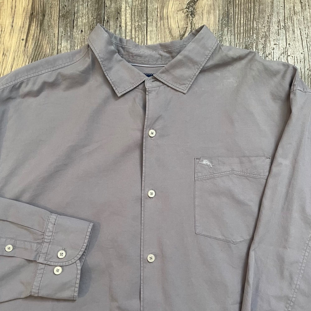 Tommy Bahama Mens 2XB Gray Button Down Shirt Long Sleeve Cotton Silk‎ Blend